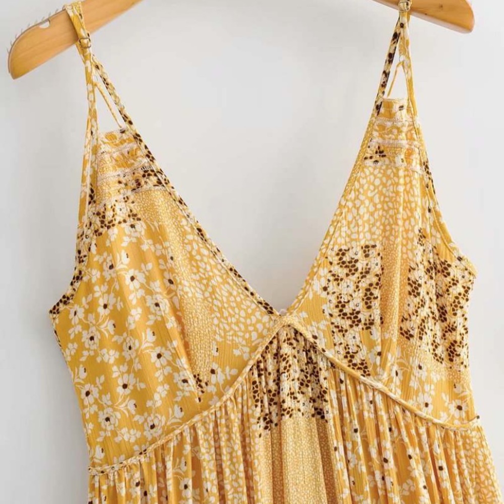 SOLD OUT CLEARANCE Yellow Ditsy Floral Babydoll Summer Tank Dress - Picture 2 of 9